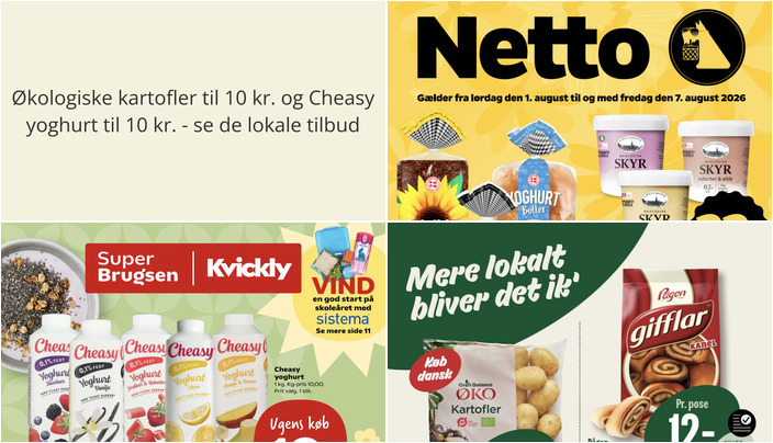 Økologiske kartofler til 10 kr. og Cheasy yoghurt til 10 kr. - se de lokale tilbud