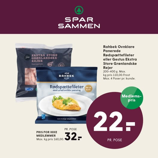 Spar 10 kr. på rejer med SPAR SAMMEN fordelsappen hos SPAR Valsgård