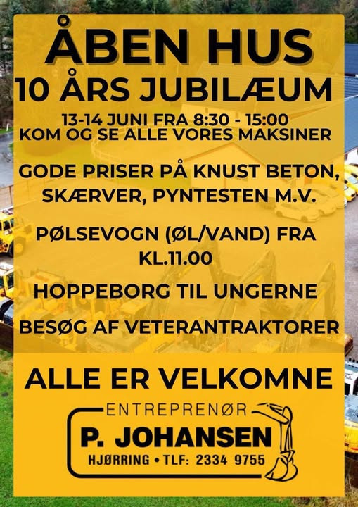 Entreprenør P. Johansen ApS inviterer til åbent hus i anledning af 10-års jubilæum