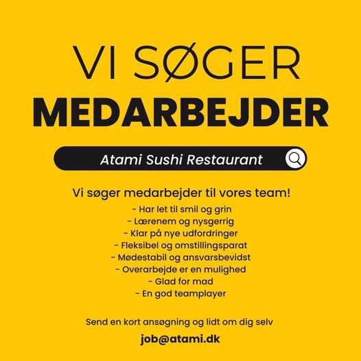 Atami Sushi Viborg søger nye medarbejdere til aftenarbejde