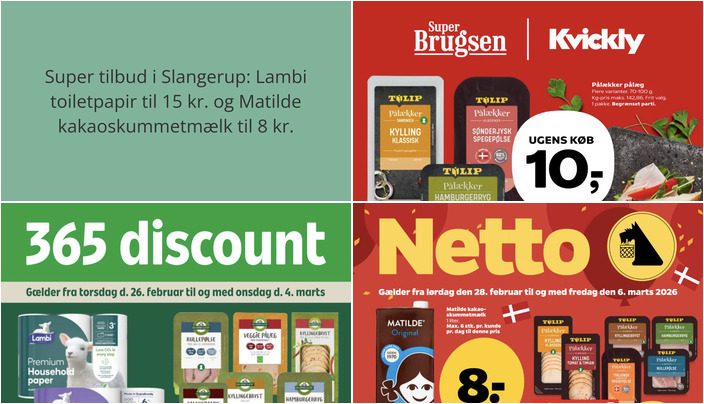 Super tilbud i Slangerup: Lambi toiletpapir til 15 kr. og Matilde kakaoskummetmælk til 8 kr.