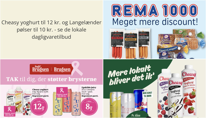 Cheasy yoghurt til 12 kr. og Langelænder pølser til 10 kr. - se de lokale dagligvaretilbud