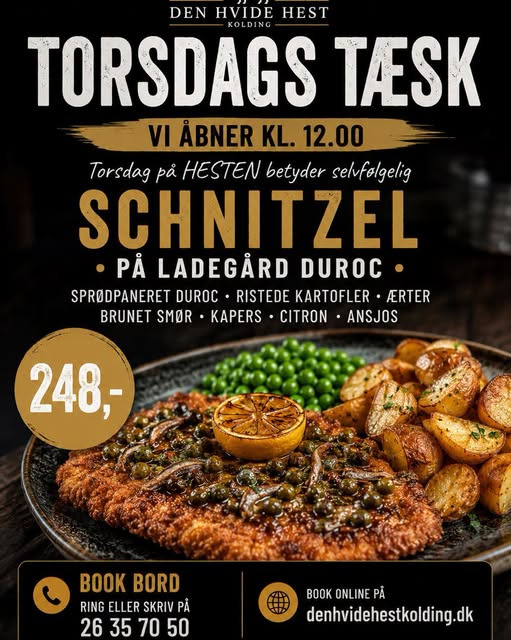 Den Hvide Hest Kolding serverer schnitzel på Ladegård Duroc torsdag