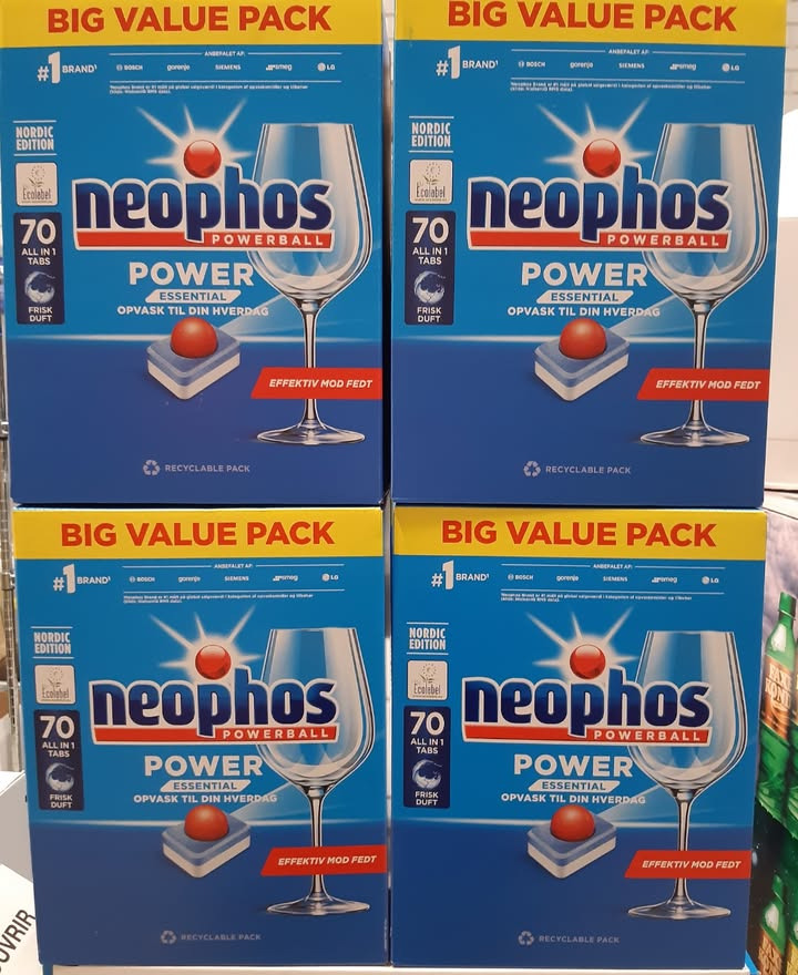 MENY Randers sælger Neophos powerball opvasketabs med 70 tabs til 70 kr.