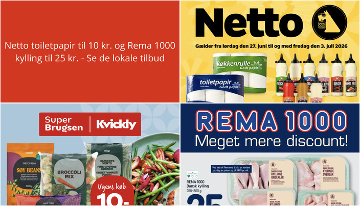 Netto toiletpapir til 10 kr. og Rema 1000 kylling til 25 kr. - Se de lokale tilbud