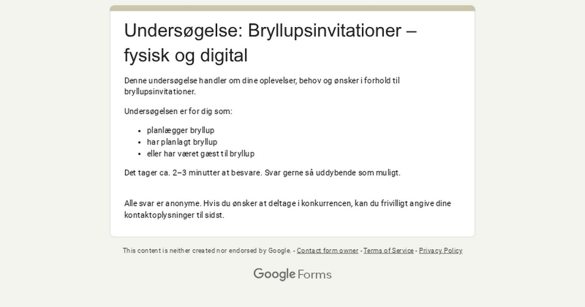 Restaurant Cooks tilbyder chancen for at vinde middag ved deltagelse i bryllupsundersøgelse