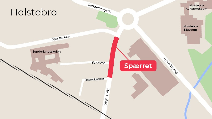 Skjernvej spærres for biltrafik to dage i oktober på grund af fiberarbejde