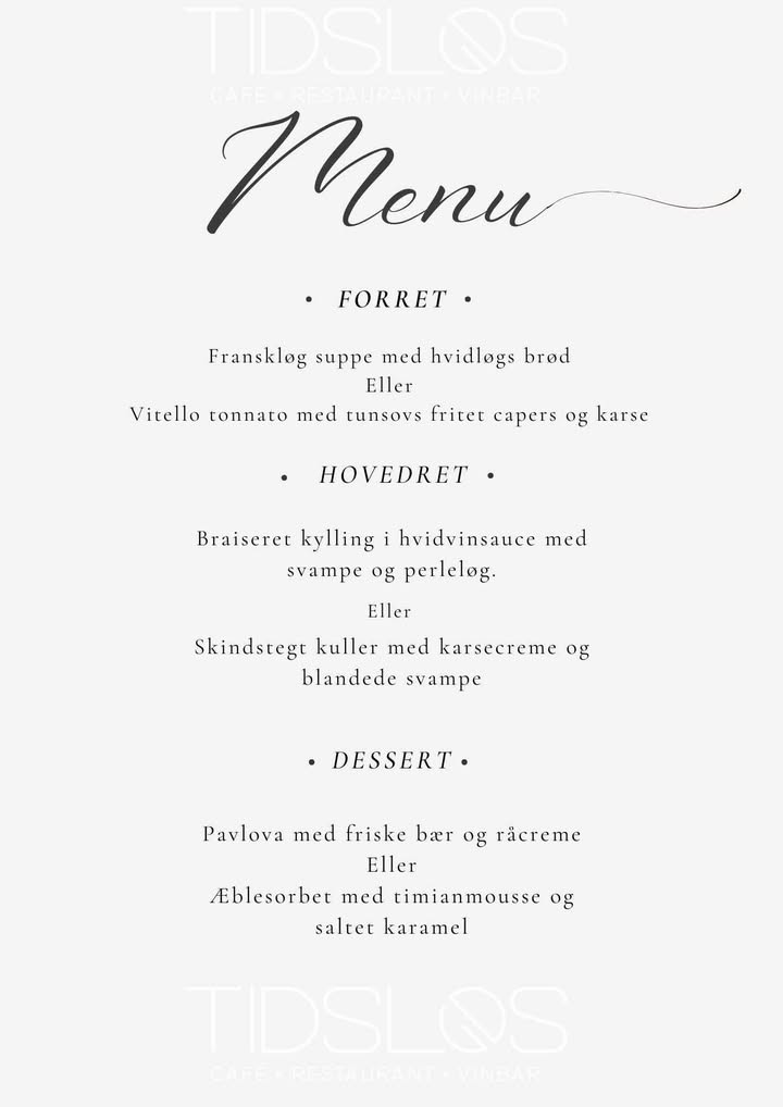 Café Tidslös tilbyder lækker 3-retters menu til nedsat pris i uge 8 og 9 ved tidlig reservation