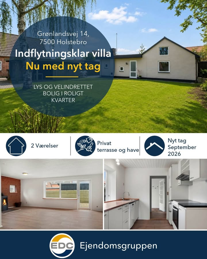 EDC Ejen­doms­grup­pen Struer præsenterer indflytningsklar villa på Grønlandsvej 14 med nyt tag