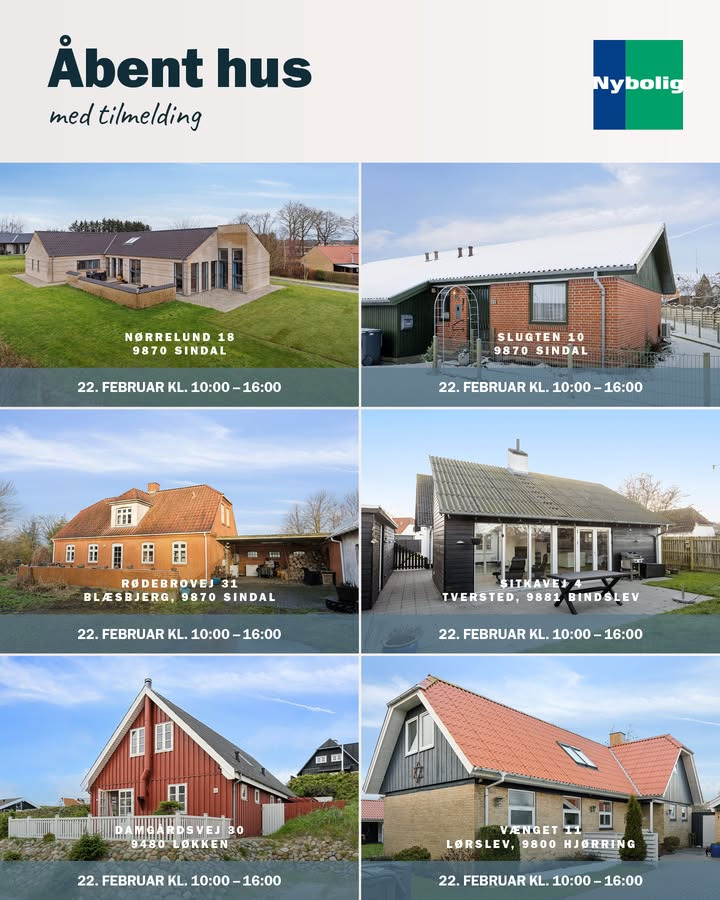 Nybolig Hjørring v/Morten Hove inviterer til åbent hus på seks ejendomme 22/2