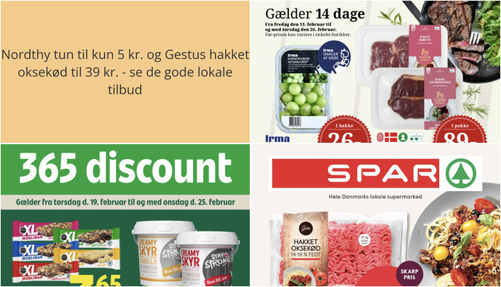 Nordthy tun til kun 5 kr. og Gestus hakket oksekød til 39 kr. - se de gode lokale tilbud