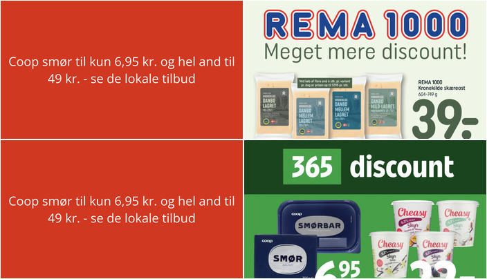 Coop smør til kun 6,95 kr. og hel and til 49 kr. - se de lokale tilbud
