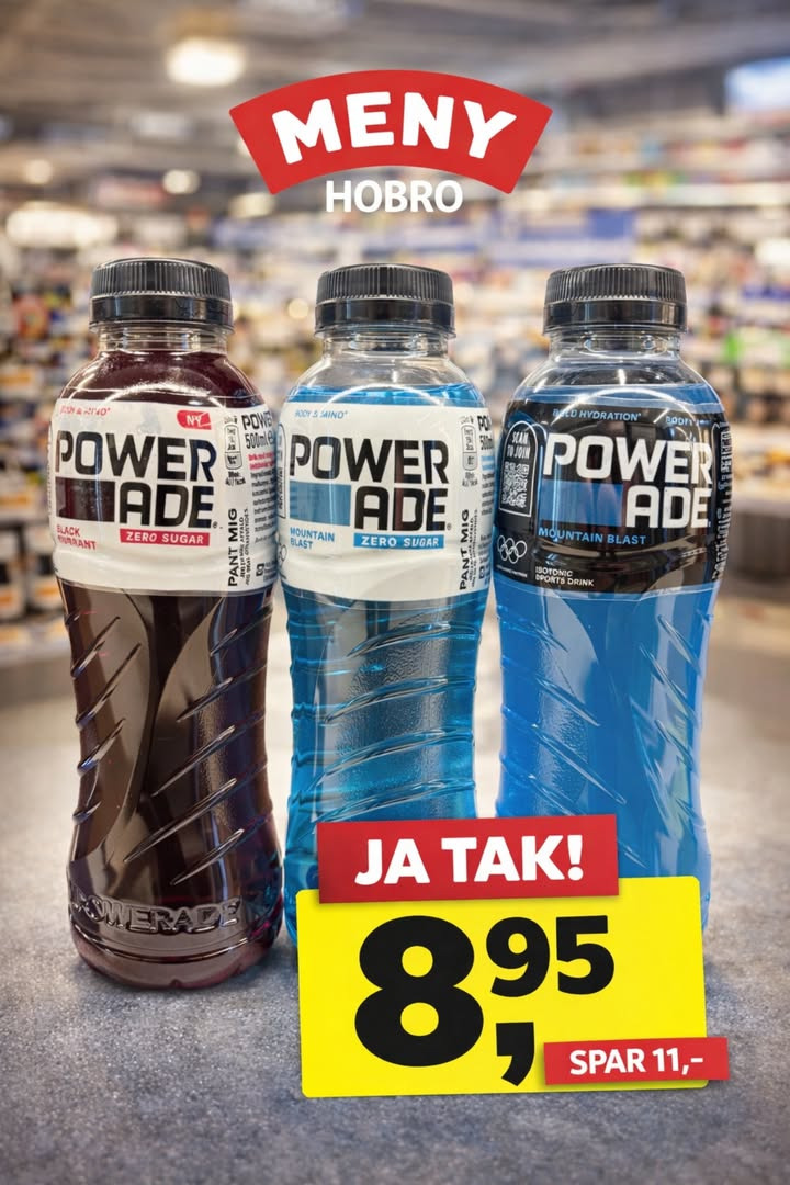 MENY Hobro sælger Powerade 500 ml til 8,95 kr. pr. stk.