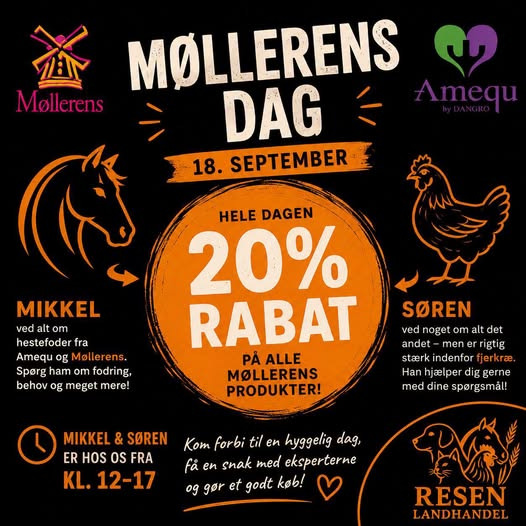 Resen Landhandel tilbyder 20% på alle Møllerens produkter 18. og 19. september