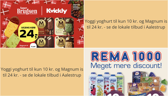Yoggi yoghurt til kun 10 kr. og Magnum is til 24 kr. - se de lokale tilbud i Aalestrup