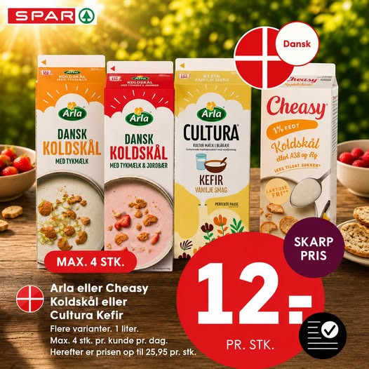 SPAR Visse tilbyder koldskål og Cultura Kefir til 12 kr. pr. stk.