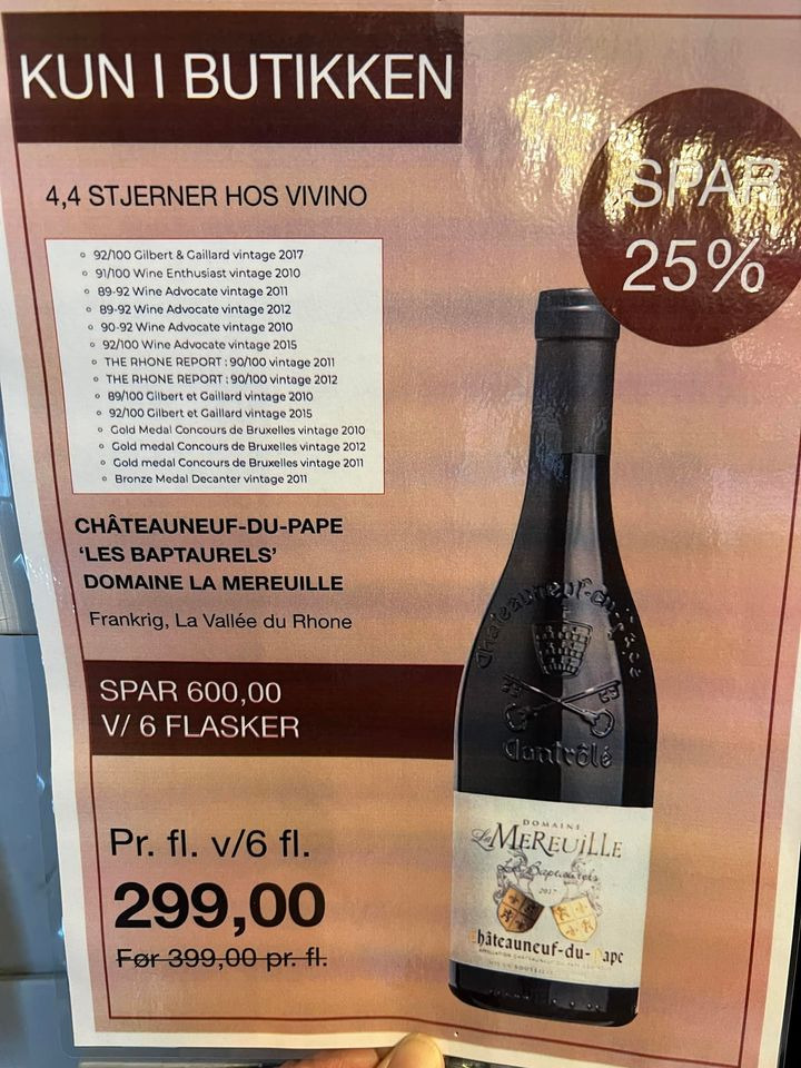 Den gode vino anbefaler Chateauneufdupape Les Baptaurels til andestegen