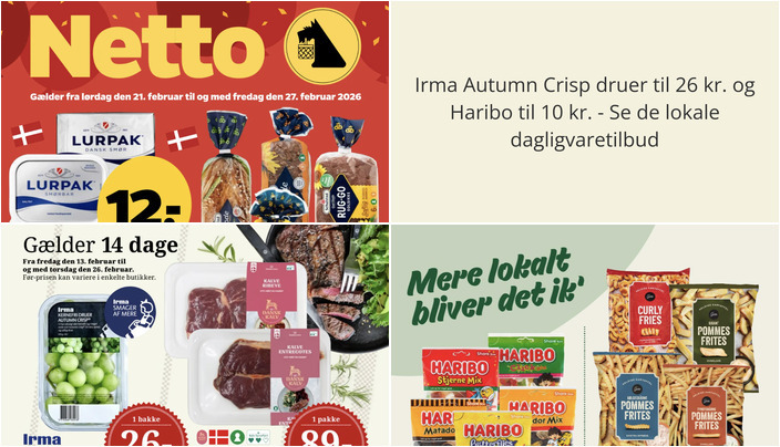 Irma Autumn Crisp druer til 26 kr. og Haribo til 10 kr. - Se de lokale dagligvaretilbud