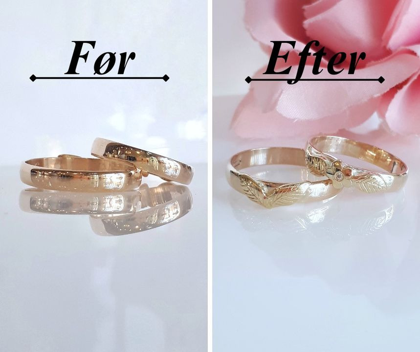 Smykkedesigner Helga Winther opdaterer vielsesringe til 30-års bryllupsdag med unikt bladdesign og diamantdetaljer