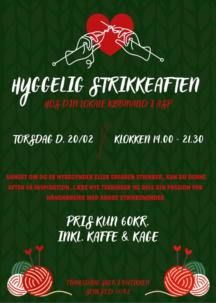 Min Købmand i Asp inviterer til strikkeaften med få billetter tilbage