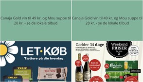 Canaja Gold vin til 49 kr. og Mou suppe til 28 kr. - se de lokale tilbud