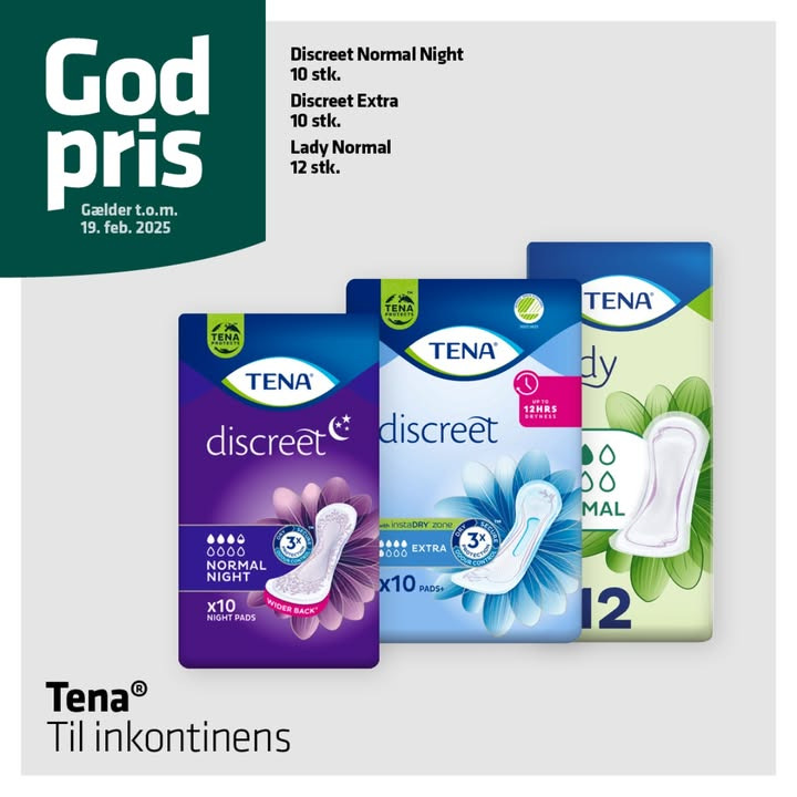 Ikast Apotek tilbyder gode priser på Tena inkontinensbind indtil 19. februar