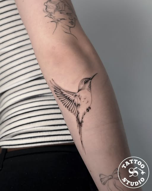 Tattoo Studio 96 Aalborg viser en kolibri-tatovering lavet af Alberte
