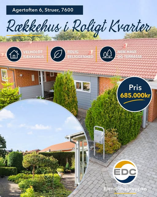 EDC Ejen­doms­grup­pen Struer præsenterer rækkehus i roligt kvarter til 685.000 kr.