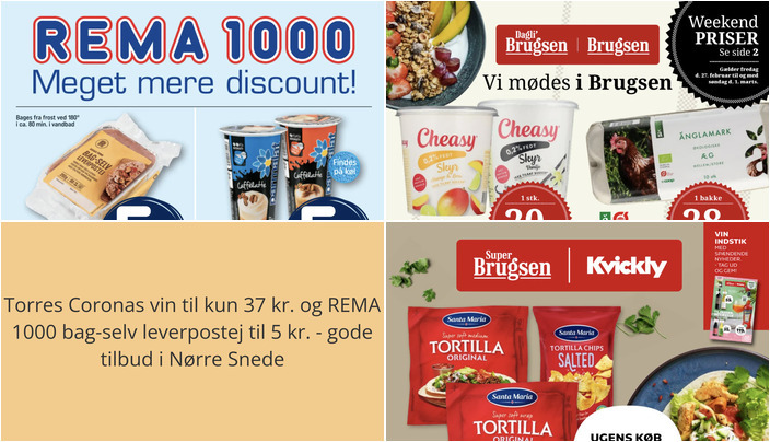 Torres Coronas vin til kun 37 kr. og REMA 1000 bag-selv leverpostej til 5 kr. - gode tilbud i Nørre Snede