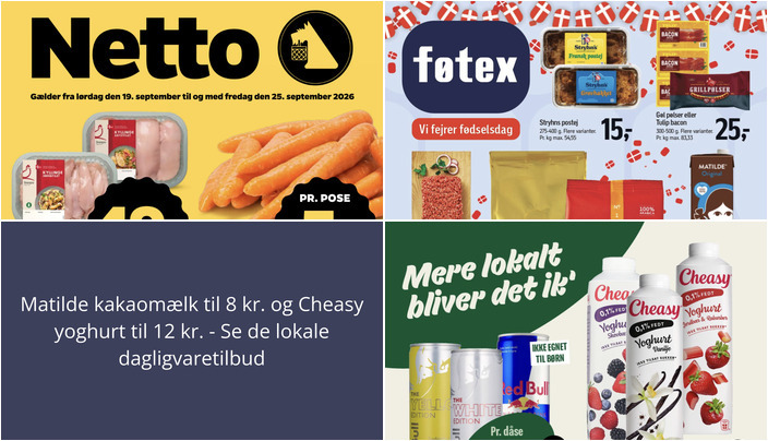 Matilde kakaomælk til 8 kr. og Cheasy yoghurt til 12 kr. - Se de lokale dagligvaretilbud