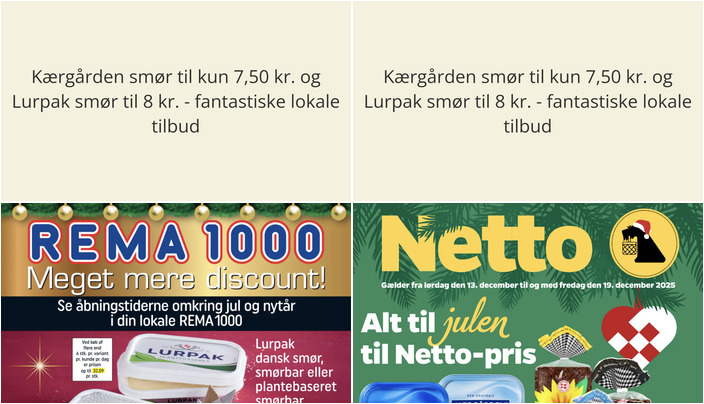 Kærgården smør til kun 7,50 kr. og Lurpak smør til 8 kr. - fantastiske lokale tilbud