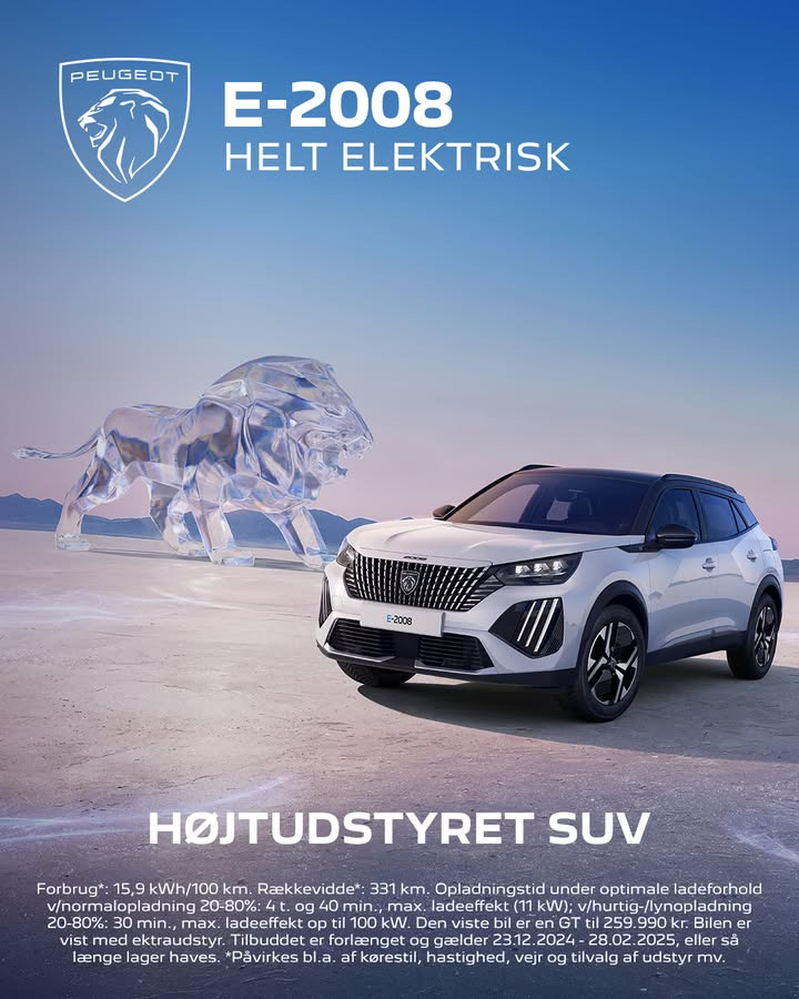 Henrik Christensen - Fredericia præsenterer: Spar 15.000 kr. på Peugeot E-2008 SUV med next level design og teknologi