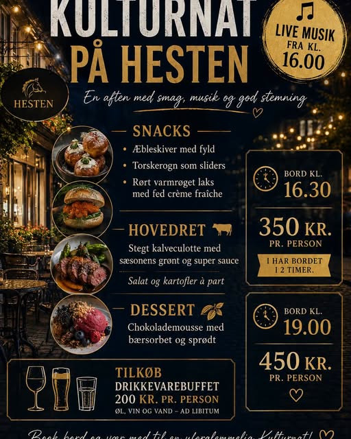 Den Hvide Hest Kolding inviterer til kulturnat med live musik og menu