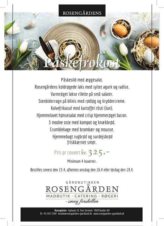 Rosengårdens Gårdbutik tilbyder lækker påskefrokostmenu til nem gæsteforkælelse