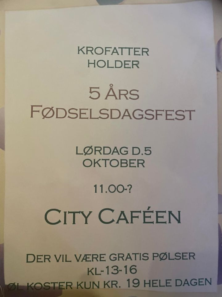 City Caféen v/Kristian Wittenkamp fejrer 5-års jubilæum den 5. oktober