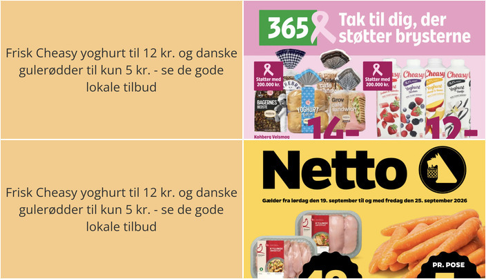 Frisk Cheasy yoghurt til 12 kr. og danske gulerødder til kun 5 kr. - se de gode lokale tilbud