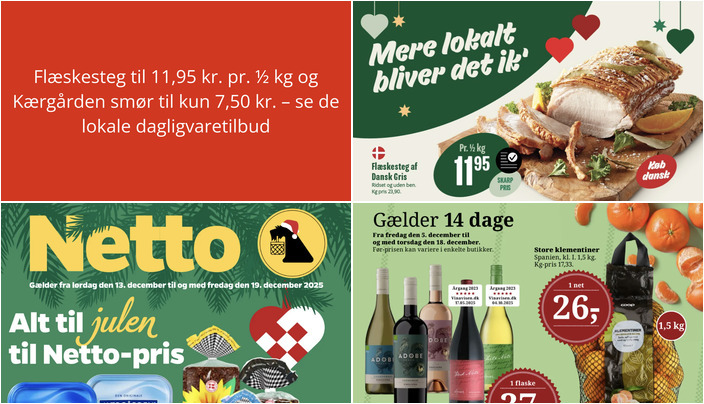 Flæskesteg til 11,95 kr. pr. ½ kg og Kærgården smør til kun 7,50 kr. – se de lokale dagligvaretilbud