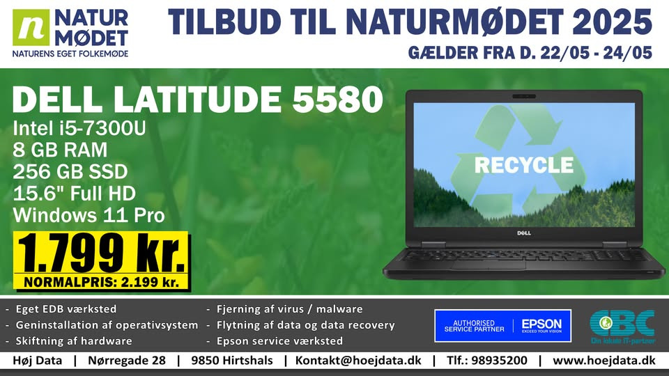 Høj Data ApS tilbyder rabat på brugt Dell Latitude 5580 under naturmødet