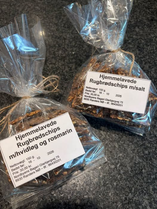 Nordbyens Bageri sælger rugbrødschips til 15 kr.