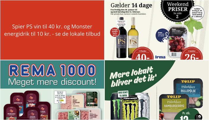 Spier PS vin til 40 kr. og Monster energidrik til 10 kr. - se de lokale tilbud