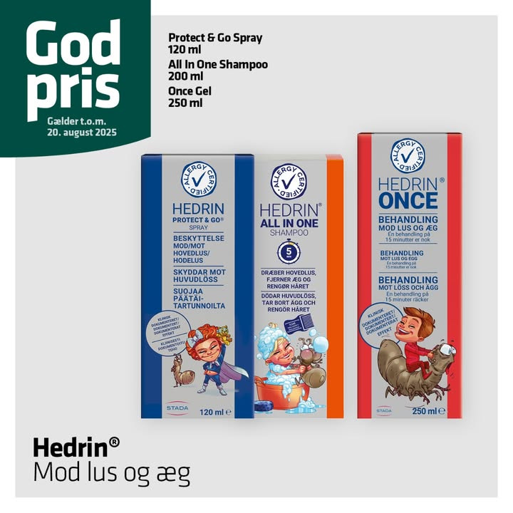 Vejlby Apotek tilbyder god pris på Hedrin lusebehandling