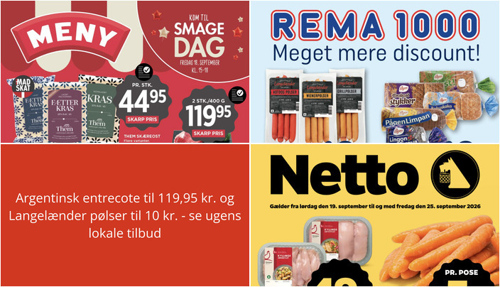 Argentinsk entrecote til 119,95 kr. og Langelænder pølser til 10 kr. - se ugens lokale tilbud
