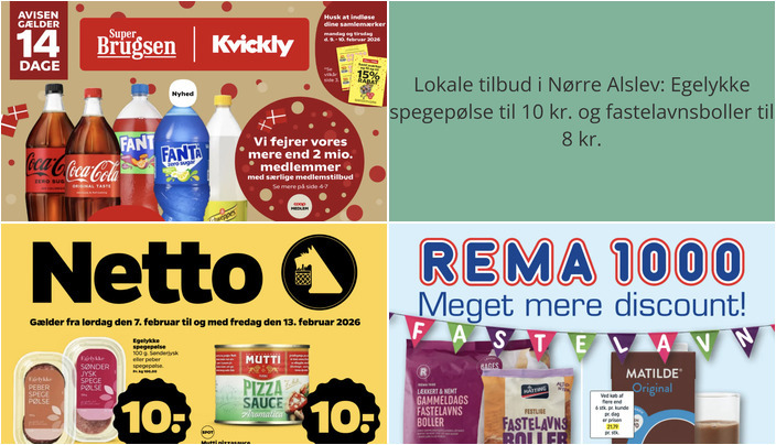 Lokale tilbud i Nørre Alslev: Egelykke spegepølse til 10 kr. og fastelavnsboller til 8 kr.