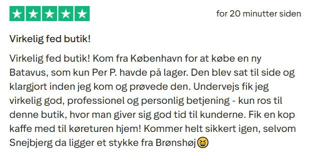 Per P. Cykler takker kunderne for en flot Trustpilot anmeldelse