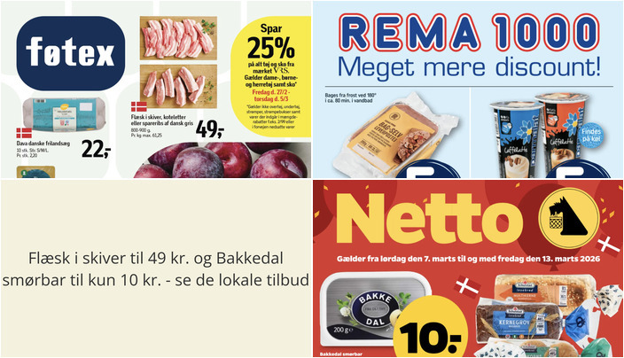 Flæsk i skiver til 49 kr. og Bakkedal smørbar til kun 10 kr. - se de lokale tilbud