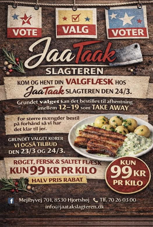 Jaataak Slagteren klar med valgflæsk og tilbud i marts