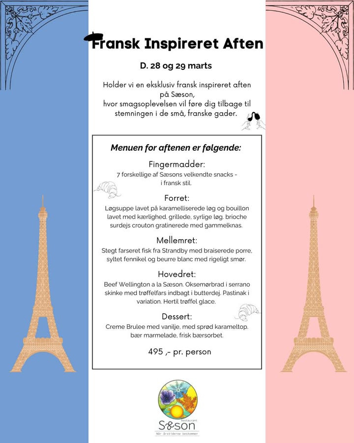 Restaurant Sæson inviterer til Fransk Aften 28. og 29. marts