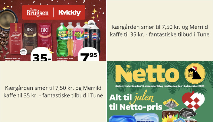 Kærgården smør til 7,50 kr. og Merrild kaffe til 35 kr. - fantastiske tilbud i Tune