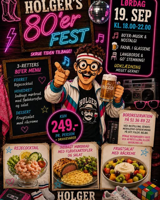 Resturant Holger inviterer til 80’er-aften med 3-retters menu