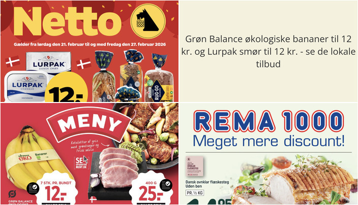 Grøn Balance økologiske bananer til 12 kr. og Lurpak smør til 12 kr. - se de lokale tilbud